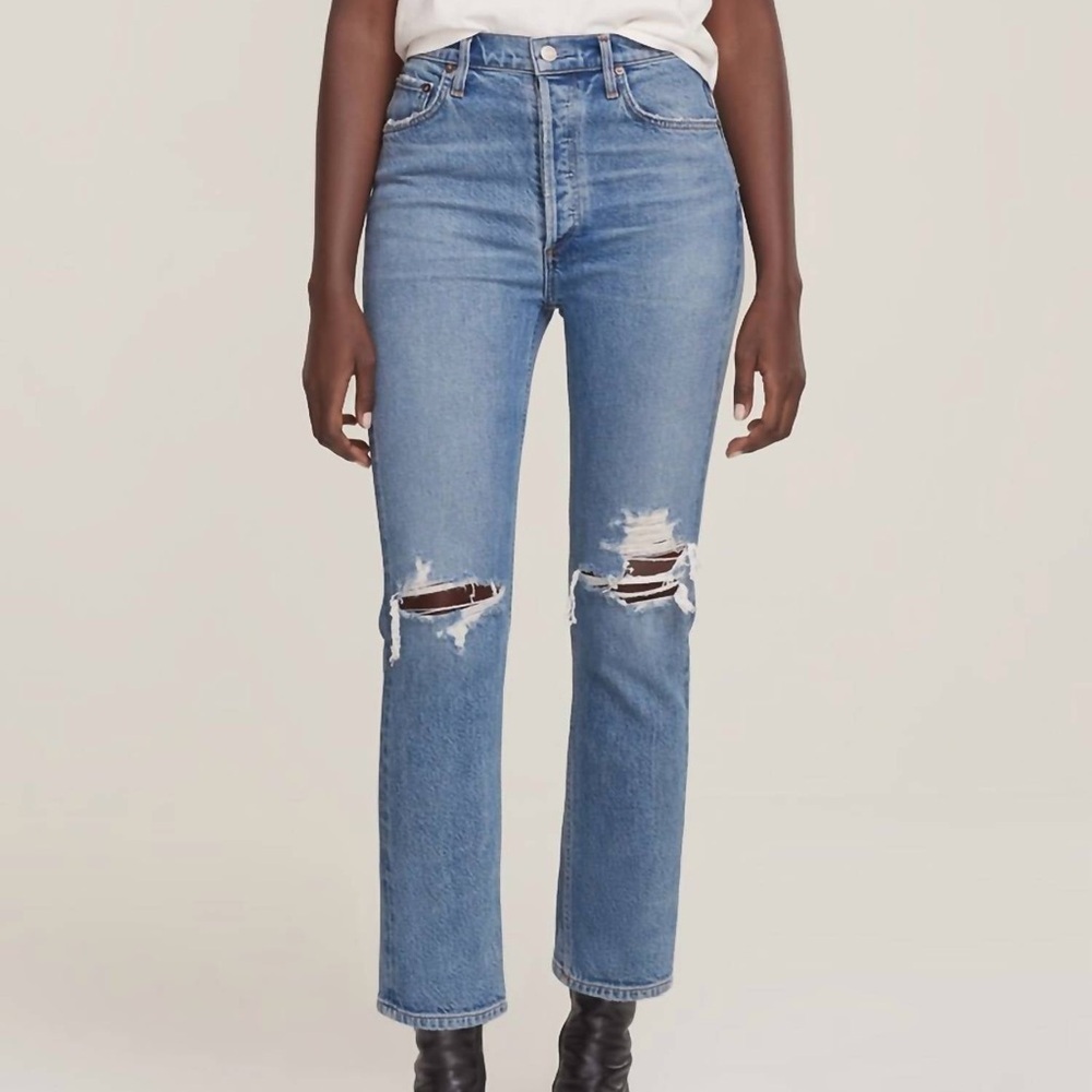 Agolde Riley High Rise Straight Leg Cropped Jeans